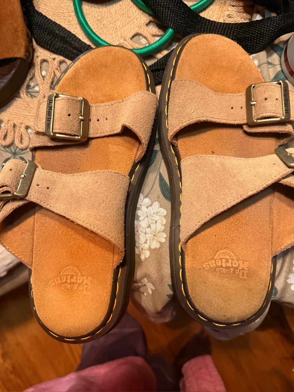 Dr. Martens Kids Beige/Tan Suede Double-Buckle Sandals